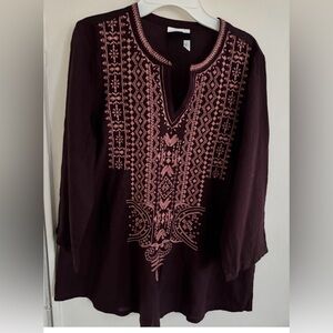 Pure Jill Women blouse top burgundy 3/4 sleeve size xs